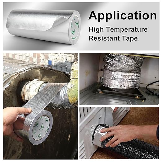 BOMEI PACK Adhesive Aluminum Foil Heat Shield Tape Barrier, Fiberglass Thermal Insulation Reflective Material High Temp Protection (10inch x 66ft)