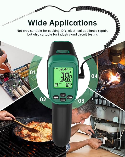 ERICKHILL Infrared Thermometer Gun, Dual Mode IR Laser Thermometer with -50°C~800°C and Meat Probe (-50°C~300°C), Non-Contact Digital Thermometer for Cooking, BBQ, and Industrial Use