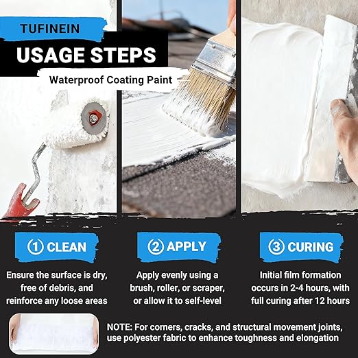 Rubber Liquid Waterproof Sealant, TUFINEIN 53oz/1.5kg White Quick Drying Multi Surface Foundation Leak Repair - Roof Gutters Basement Sealer Waterproof - Indoor & Outdoor Flexible Rubber Paint
