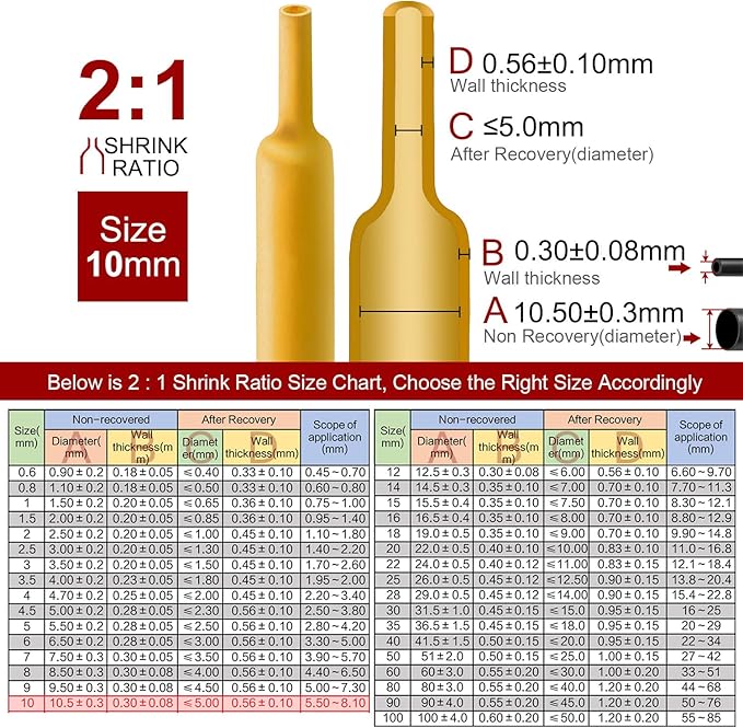 Chanzon 2:1 Ratio - 80Ft Roll - 3/8" (10mm) Heat Shrink Tubing 2:1(25M Total Length) Yellow Polyolefin Sleeving Wrap Shrinking 2 to 1 1pcs