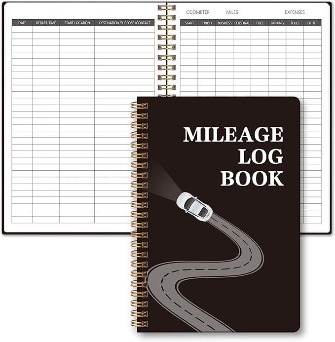 Auto Mileage Log Book for Taxes, Vehicle Maintenance Log Book, Mileage Tracker for Car, Spiral Bound Mileage Log Book for Expense Rocord Notebook, 5.9"x 8.6", Black