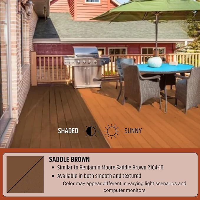Liquid Rubber Polyurethane Deck Coating – 10X Stronger Than Traditional Deck Paint & Deck Stain – Flexible, Waterproof Sealant for Wood, Concrete & Plywood – Textured Finish – Saddle Brown – 4 Gallon