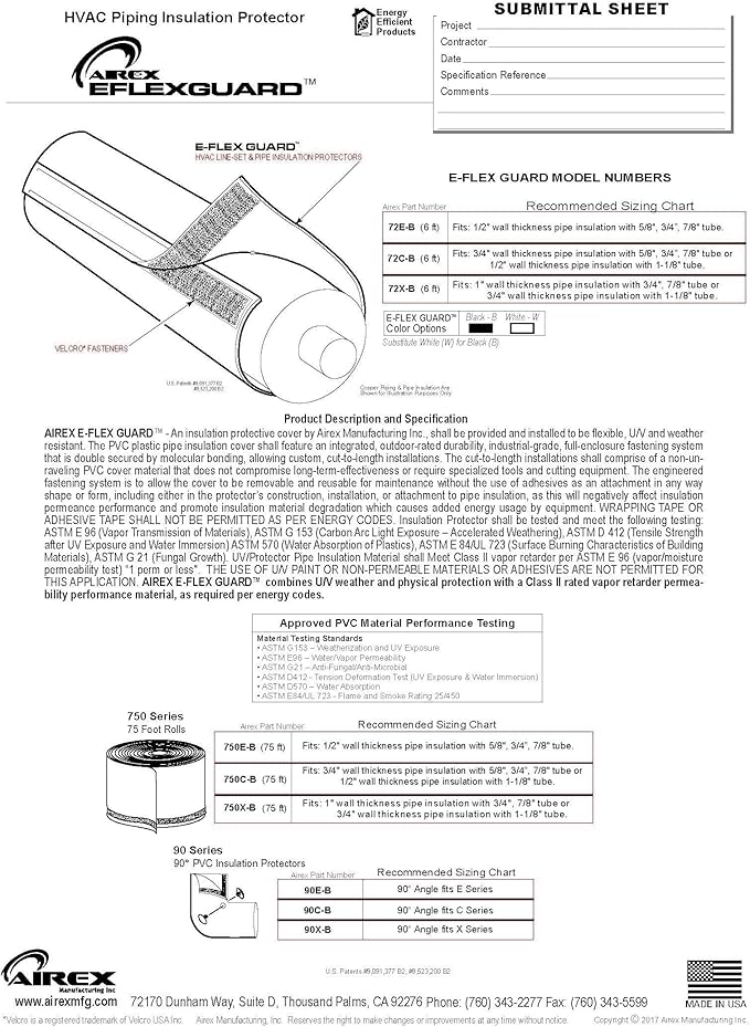 Airex Model 72C-B, E-Flex Guard Black Line Set Cover/Protector/Sleeve for 5/8"", 3/4"" or 7/8"" Copper Tubing w/ 3/4"" Wall Insulation (6 Feet Length)