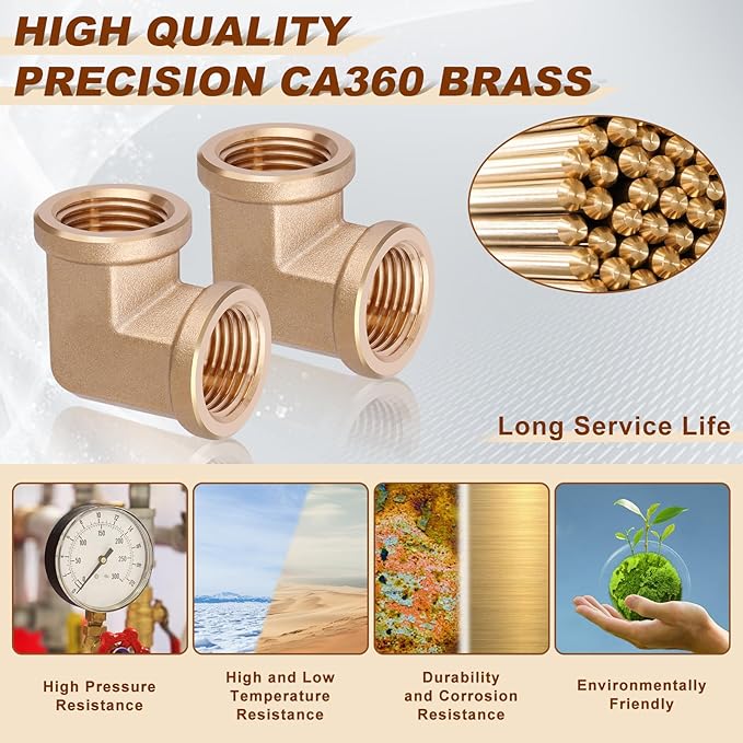5pcs 1/2” Brass Fittings 90 Degree Barstock Street Elbow 1/2 Inch NPT Female Pipe to 1/2 Inch NPT Female Pipe Fittings Elbow Forged Brass Pipe Fittings