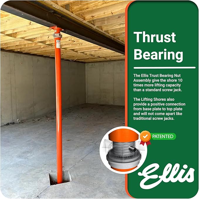 Ellis Manufacturing Light-Duty Steel Lifting Shore – Adjustable Structural Jack for Basement, Beams, Floor Support, and Foundation – 3,000 lb Safe Load apacity – 110"-134" Adjustment