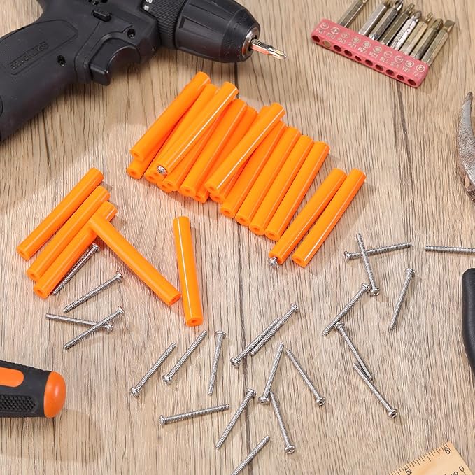 Hotop 48 Pieces Electrical Outlet Spacers Extender Kit Includes 24 pcs 3 Inch Switch and 24 1-1/2 Inch 6-32 Thread Flat Head Device Mounting Extra Long Electrical Outlet Screws (Orange)