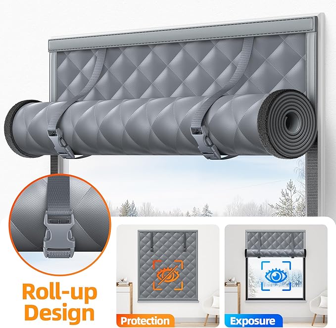 Window Insulation for Winter 75”×79” Windows Insulation Kit Thermal Insulated Window Cover Fit Max Size 74”×78”with Hook & Loop Insulated Curtain for Winter Windows Blankets in Bedroom Attic RV - Gray
