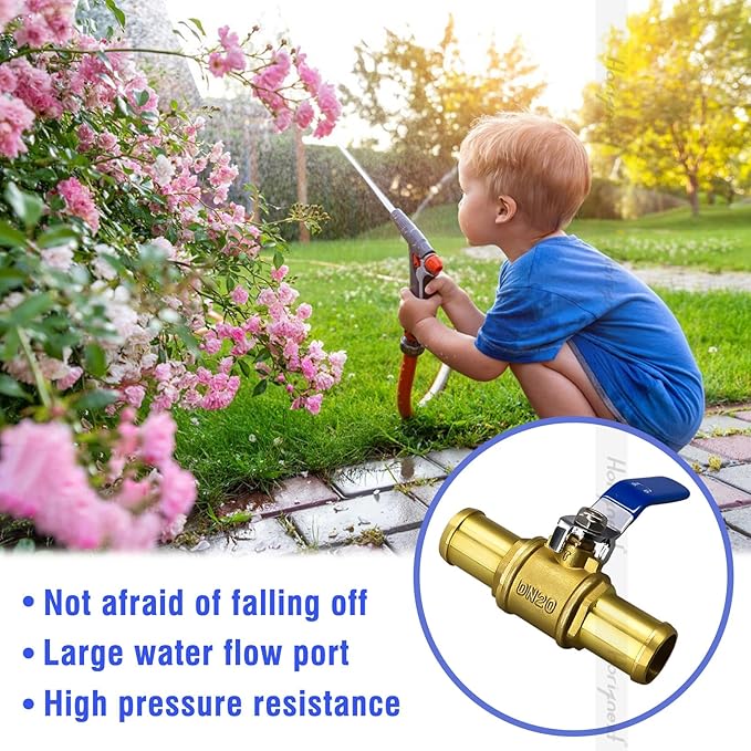 1 inch brass mini shut off ball barb valve for water fuel hose gas line rv air tubing, straight inlet manifold petcock (1pc with clamps kit)