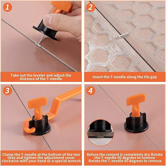 1800PCS TMKOOL Tile Leveling System 294pcs Reusable T Type Tile Leveler Spacer with 1500pcs 1/8" Tile Spacer, 6x Wrenches Tile Installation Tool Kit for Stone Installation (Leveler Clip+Spacer 1/8")