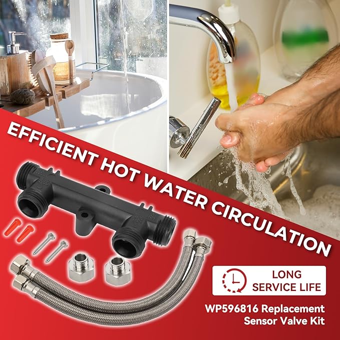 WP596816 OEM Replacement Watts Hot Water Recirculating Pump Kit 500800/500805, Complete with 2 x 12" Supply Lines, 2 x 1/2" FTP to 3/8" MPT Fittings & 2 Mounting Screws, Instant Hot Water Solutio