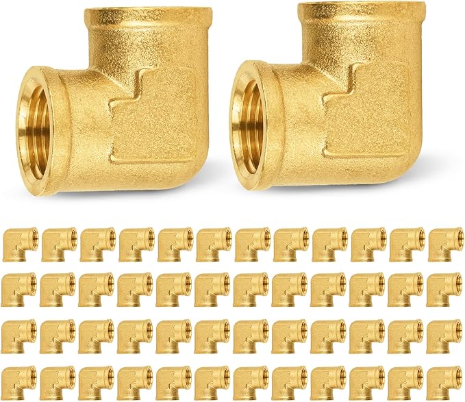 50-PCs HeSun Brass Pipe Fitting, 1/2" x 1/2" NPT Female 90-Degree Barstock Street Elbow