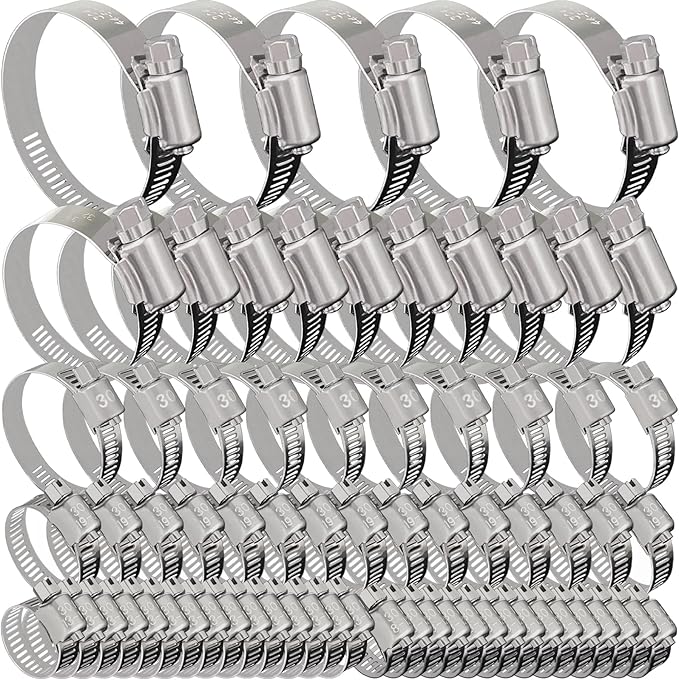 70 Pack Stainless Steel Hose Clamp Adjustable Assortment Kit, 8-64mm Worm Gear Drive Hose Clamps Metal Fuel Line Pipe Clamps for Plumbing, Tube, Mechanical, Automotive, Garden and Home Applications