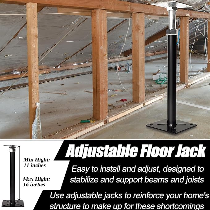 Screw Jacks Floor Jacks, 11"-16" Small Floor Jack Stands, House Floor Jacks Post Pole for Leveling, Adjustable Floor Joist Support Jack for House Foundation Temporary Support