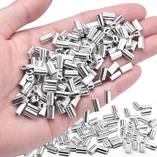 250Pcs 1/16"Cable Crimp Sleeves, Aluminum Wire Rope Crimping Loop Sleeve. Cable Ferrules for Cable and Wire Rope Crimp Double Barrel Crimp Sleeves (M1.5-1/16")