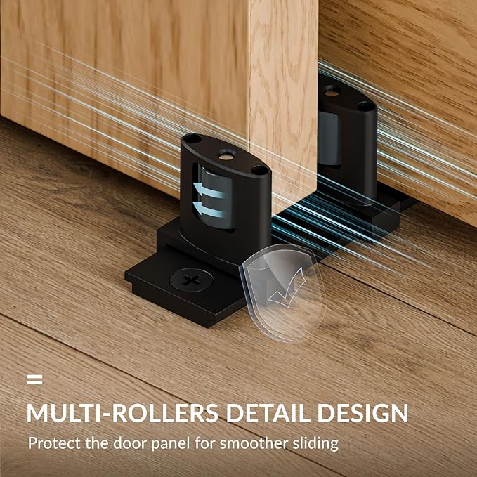 Siding Closet Door Floor Guide,Update Adjustable 3-Roller Design for Bypass Doors Floor Guide,Sliding Door Bottom Guides,Easy Install, Black