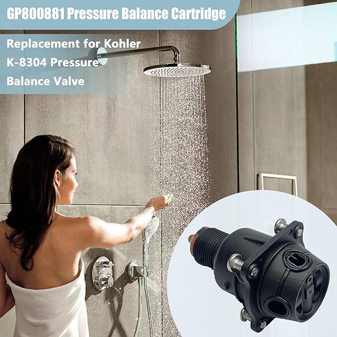 GP800881 Pressure Balance Cartridge Replacement for Kohler K-8304 Pressure Balance Valve,One-piece Design,Black