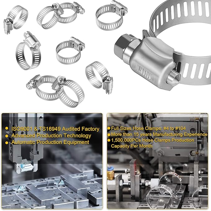 WINL Stainless Steel Hose Clamps - 16 Pack Worm Gear Drive Hose Clamps SAE 10 Clamping Range of 1/2'' to 1-1/16'' (13mm-26mm) for Automotive Plumbing,1/2 Inch, 3/4 Inch,1 Inch Clamps