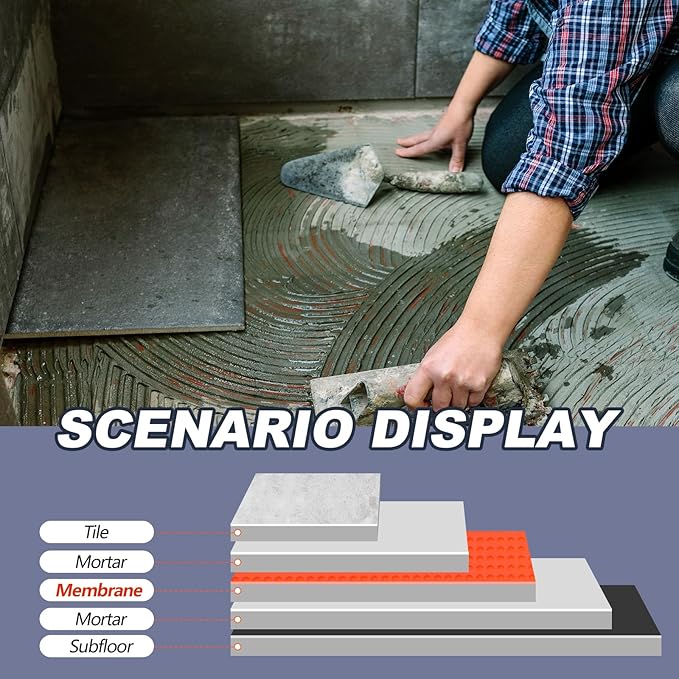 215 Sqft Uncoupling Membrane for Tile 1/8''(3mm) Thick Waterproofing Membrane Crack Prevention Anti Fracture Flooring Underlayment for Bathroom Shower Kitchen Basement(Orange)