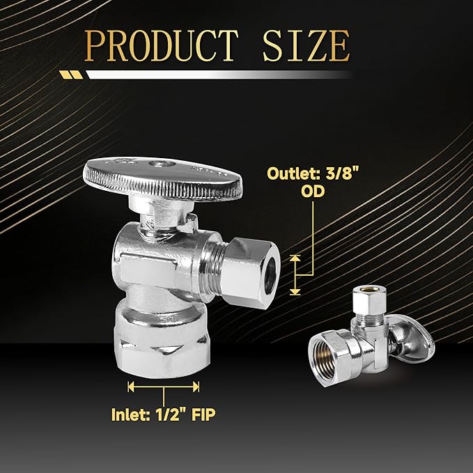 10-PackFoskan 1/4 Turn Shut off Valve,Angle Stop Valve 3/8" OD x 1/2" FIP,Chrome Plated Brass