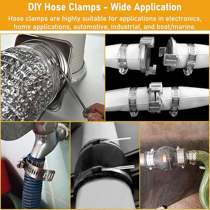 Hose Clamps Stainless Steel, Hose Clamp Assortment Kit, 32.81FT DIY Large Adjustable Worm Gear Metal Clamps Fuel Line Clamp with 40 Fasteners for Plumbing, Water Pipe, Radiator, Automotive, Mechanical