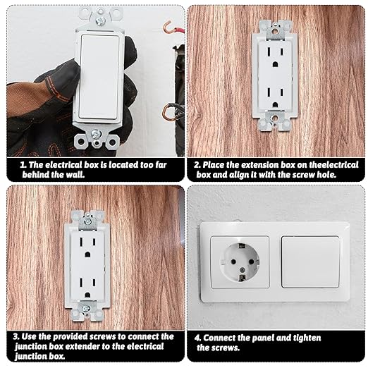 BE1-2 Electrical Outlet Box Extender with 60 Screws, 30 PCS 1-Gang Electric Extension Box Kit Single Gang Weatherproof & Fire Rated PVC Electrical Power Switch Receptacles Accessories