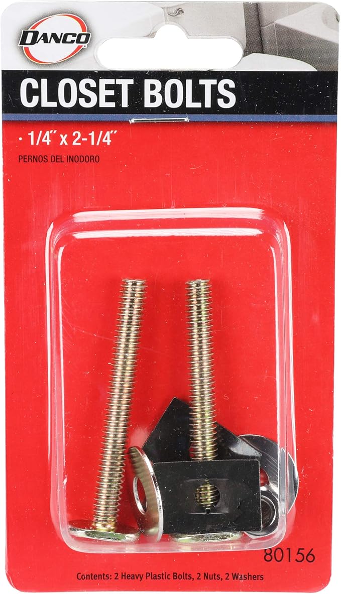 DANCO Brass Closet Bolts with Nuts and Washers Toilet Bolt Set, 1/4 inch x 2-1/4 inch, Brass, 2-Set (80156)