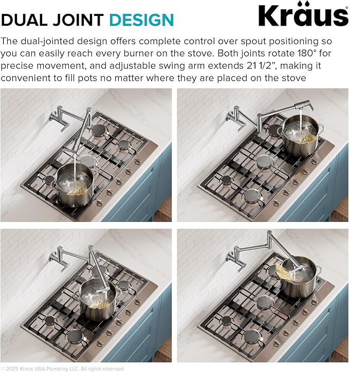KRAUS Oletto Pot Filler Faucet with Retractable Arm, Wall Mount Kitchen Faucet, Pot Filler for Stove in Spot-Free Brushed Brass, KPF-5001SFBB