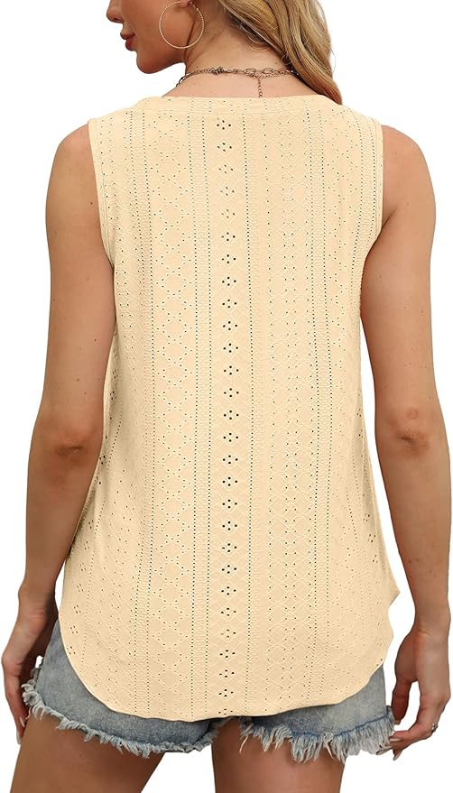 OFEEFAN Womens Tank Tops V Neck Sleeveless Flowy Loose Fit Basic Casual Summer Tops