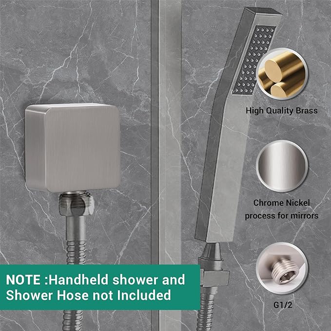 Wall Supply Elbow for Hand Held Shower, Solid Brass Square Mount in Brushed Nickel, JB-022BN