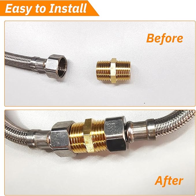 2PCS Hex Brass Nipple 3/8"NPT Male X 3/8" NPT Male Pipe Fitting 3/8 inch Brass Pipe Nipples Male Pipes Adapter Fittings Heavy Equal Nipples Connectors