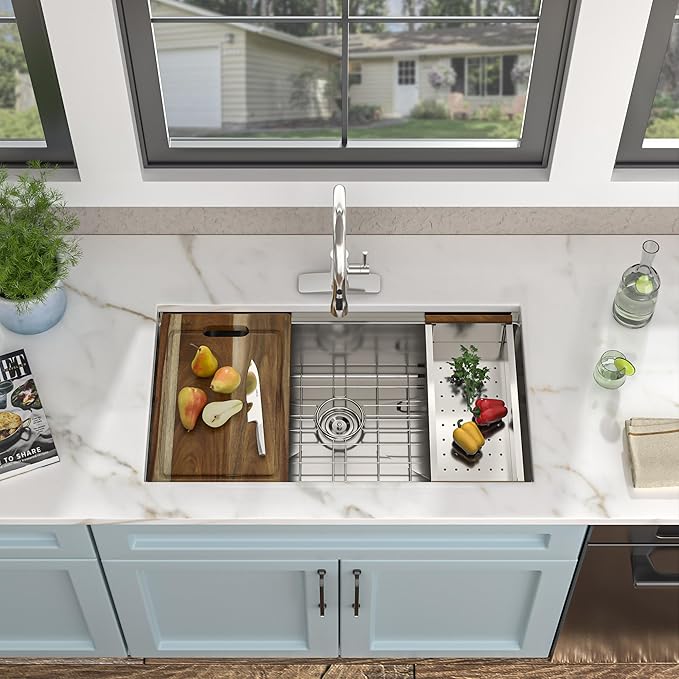 36 Undermount Kitchen Sink - Fulorni 36"x19" Kitchen Sink Ledge Workstation Under Counter 16 Gauge 304 Stainless Steel Large Single Bowl Basin