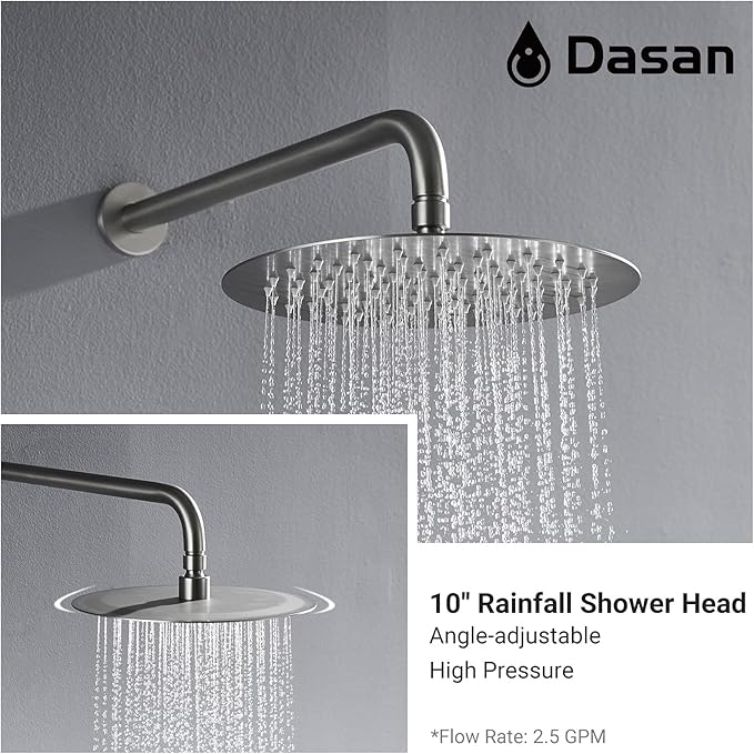 DASAN Tub Shower Faucets Sets Complete Bathtub Faucet Set Brushed Nickel Bathtub Shower System with Tub Spout, Bathroom Tub and Shower Faucet Combo Trim Kit with Rough-in Valve, DA-SS03BN-R10W