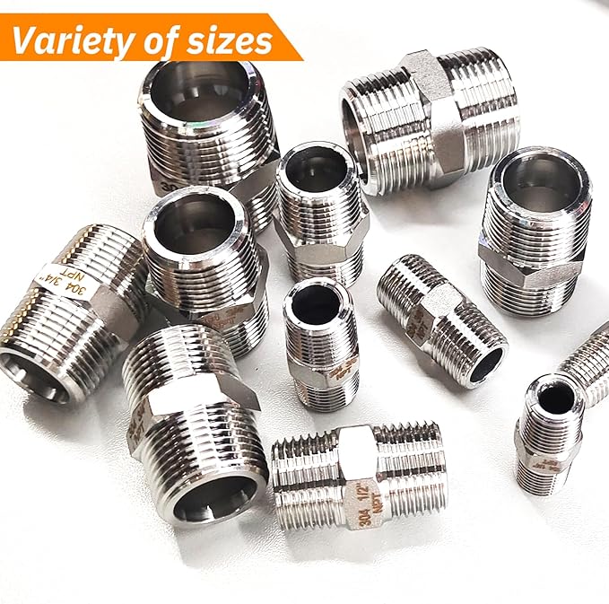 4PCS Hex Stainless Steel Nipple 3/4"NPT Male X 3/4" NPT Male Pipe Fitting 3/4 inch Stainless Steel Pipe Nipples Male Pipe Adapter Fittings Heavy Equal Nipples Connectors