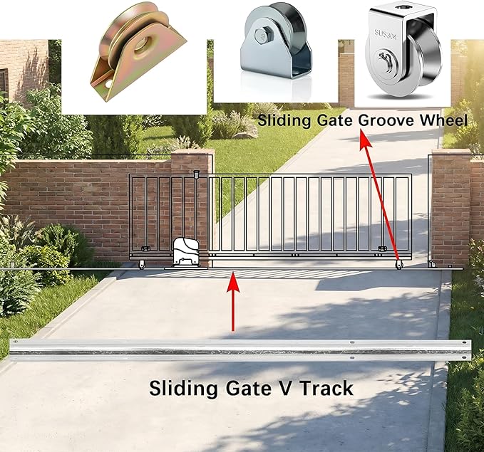 8 FT Heavy Duty Extra Wide V-Track (4FT×2), Compatible with 4" & 6" Large V-Groove Rollers for Smooth Sliding Without Hitting Anchor Bolts Includes Hammer Drive in Anchors for Sliding Gates Driveway
