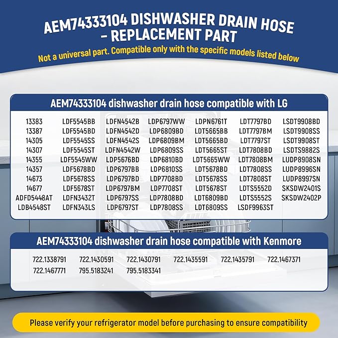 AEM74333104 AEM74333101 Dishwasher Drain Hose Compatible With LG Dishwasher Drain Hose LDF5545ST LDF5545BD LDF5545SS LDF5678ST LDFN4542S LDP6797ST Drain Hose Assembly Replacement AP7034217 PS16621806