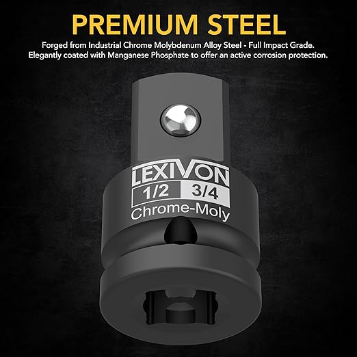 LEXIVON 1/2-Inch Impact Socket Adapter, 1/2" Female x 3/4" Male Increaser | Chrome-Molybdenum alloy steel = Fully Impact Rated (LX-401)
