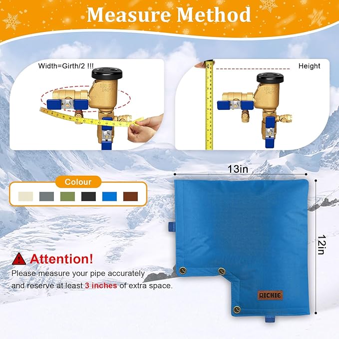 Backflow Preventer Insulated Cover (5°F) for Winter Freeze Protection, 13" W x 12" H Thickened Pressure Vacuum Breaker & Well Pump Cover, Outdoor Waterproof Insulation Pouch for Sprinkler Valve, Blue