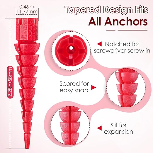 10 Pcs Wood Anchor, Stripped Screw Hole Repair Kit for Wood, Door Hinge Screw Hole Repair Fits Screws Sizes #2 to #16, Red