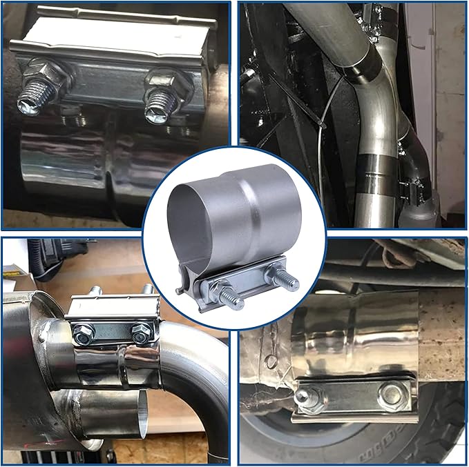 Exhaust Pipe Clamp 4.0 Inch Butt Joint Exhaust Clamp for 4" ID to 4" OD Pipe with Seal Band Clamp Sleeve 3 Inch Width Aluminized Steel Plate (2PCS)