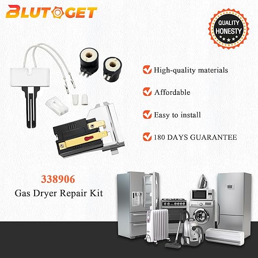 Gas Dryer Repair Kit WP338906 338906 Gas Dryer Flame Sensor 279311 Igniter 279834 Gas Valve Solenoid Coils Kit by Blutoget- Fit for Whirlpool Ken-More Dryers- Replaces WP338906 AP3094251 PS334310