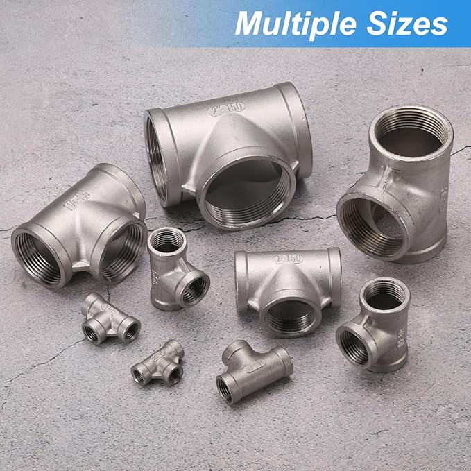 uxcell 2 Pcs 304 Stainless Steel Tee Pipe Fittings G3/4" Female Tee Adapter 3 Way t Shaped Cast Pipe Fitting Connector with Seal Tape for Plumbing Drainage Pipes Heating Systems