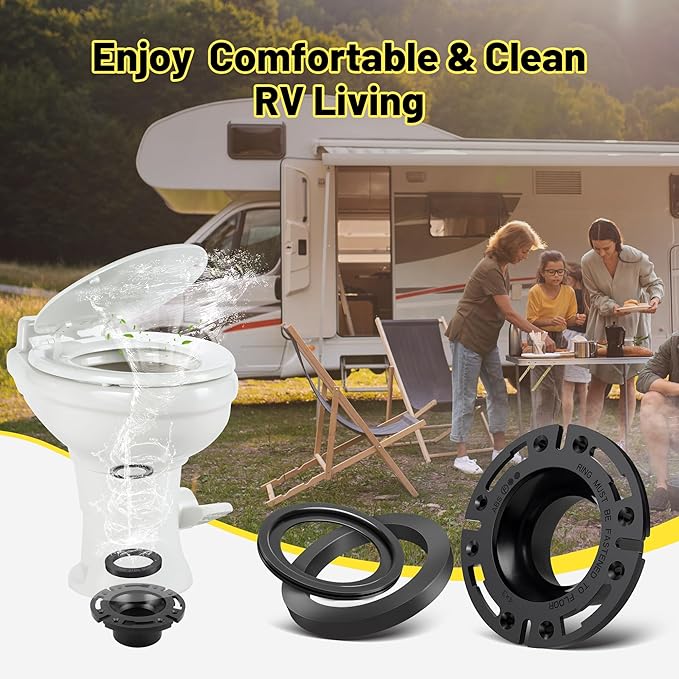 Oyviny RV Toilet Seal and 3" Floor Flange Kit Fits for Dometic 300 310 320 Series RV Toilets, 3 in 1 Combo Replaces 385345892 Socket Flange and 385311652 Gasket & 385311658 RV Toilet Flush Ball Seal
