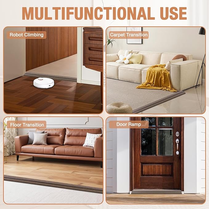 Floor Transition Strip Self Adhesive Vinyl Door Threshold for Doorways Carpet Edging Trim Overlap Edge Reducer for Laminate Floor, Carpet, Tile (Smoked Brown Wood Grain, 2/5" to 3/5", 6.6Ft)