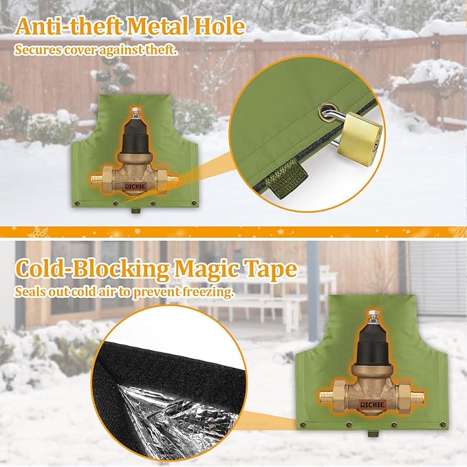 Backflow Preventer Insulated Cover (5°F) for Winter Freeze Protection, 14"W x 13"H Thickened Pressure Reducing Value & Well Pump Cover, Outdoor Waterproof Insulation Pouch for Sprinkler Valve, Green