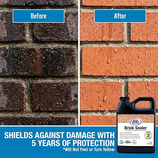 Rainguard Water Sealers Brick Sealer, Penetrating Protection Against Rain and Moisture Damage, for All Brick and Mortar Surfaces, Silane/Siloxane Waterproofer, Natural Finish, Makes 2 Gallons
