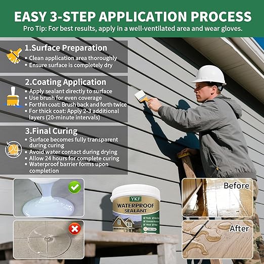 YKF 34oz Clear Transparent Waterproof Sealant, Water-Based Invisible Repairing Leak Agent for Roofs, Walls, Bathroom, Kitchen, Garden, Indoor & Outdoor Waterproof Coating
