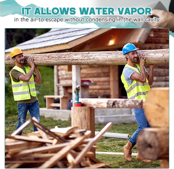 4 × 120 ft House Wrap, Durable Water-Resistant Weather Barrier Membrane for Home Building, Breathable Wrb for Walls and Siding for Home Waterproofing