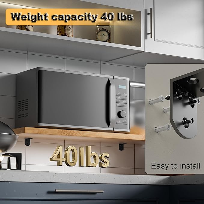 Alise 4Pcs Stainless Steel L Brackets for Shelves Black, Small Floating Shelf Brackets, 90 Degree Right Angle Bracket, Heavy Duty Metal L Bracket Corner Brackets for Wood Furniture (1.97X1.97 in)