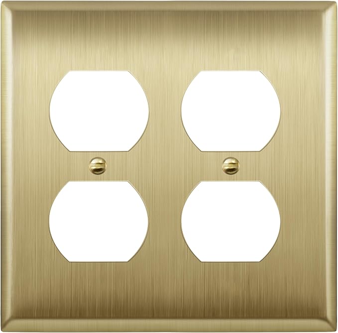 ENERLITES Double Duplex Receptacle Metal Wall Plate, Stainless Steel Outlet Cover, Corrosion Resistant, Size 2-Gang 4.50" x 4.57", Stainless Steel 201, 7722-BB, Brushed Brass, Gold
