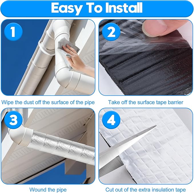 2IN x 33FT Outdoor Pipe Insulation Wrap, Pipe Insulation Foam Tape, Self-Adhesive Insulating Foam Tape for Winter Freeze Protection for Cold and Hot Water Pipes, Reduce Heat Loss